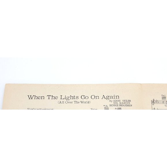 When The Lights Go On Again 1942 Vintage Sheet Music Piano Seiler Marcus - Picture 2 of 4